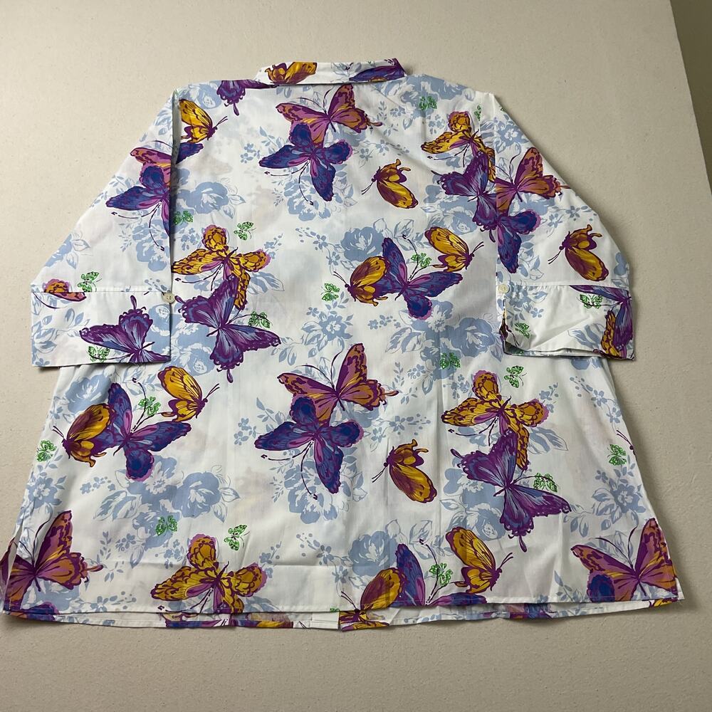 MainStreet Blue Womens Plus Size 2X Collared Button Up Butterfly Dress Shirt - Picture 2 of 9